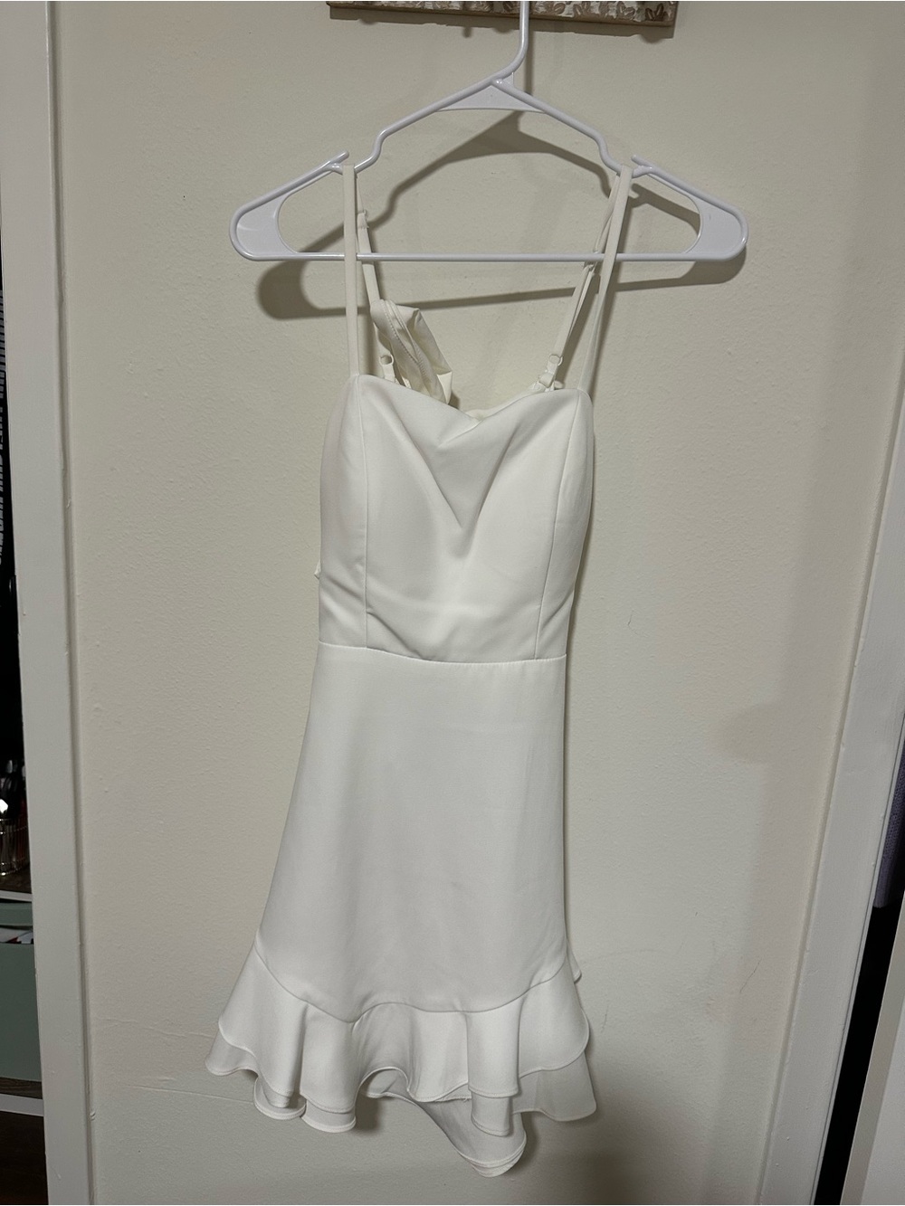 White Mini Ruffle-Hem Dress with Spaghetti Straps